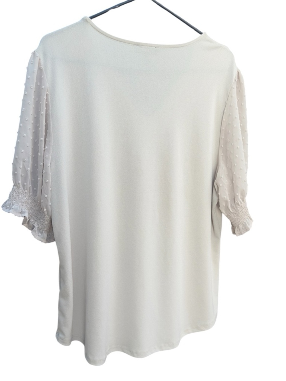 Adrianna Papell Cream V-Neck Blouse XL Swiss Dot Puff Sleeve Smocked Cuff - Picture 3 of 6